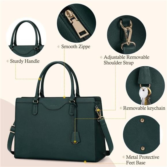 Laptop Bag for Women 15.6 Inch Waterproof Green - Picture 4 of 6